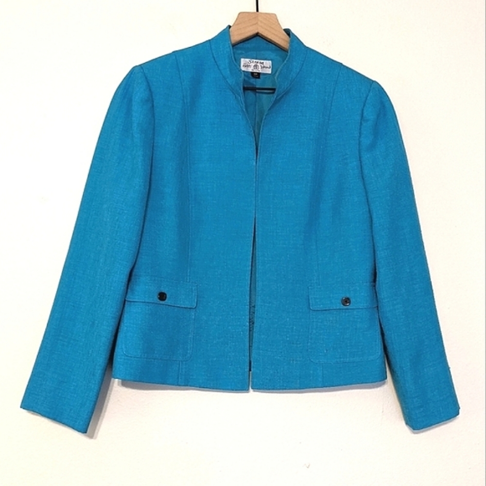 Stresa Open Front Cerulean Blue Day Coat size 10 Petite